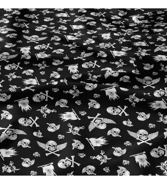 Cotton fabric 100% cotton, 125 g/m², width 160 cm, white skulls on black