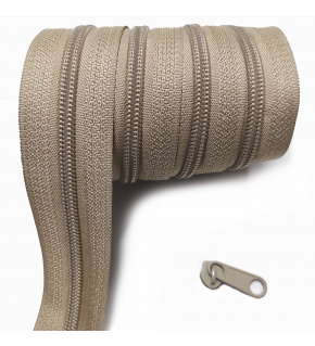 Beige spiral zipper 5 mm by the meter