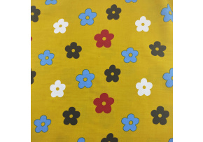 Percale cotton fabrics. Flowers on Mustard