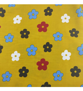 Percale cotton fabrics. Flowers on Mustard