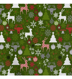 Christmas cotton fabric, by the meter, width 160 cm, MIX on Green