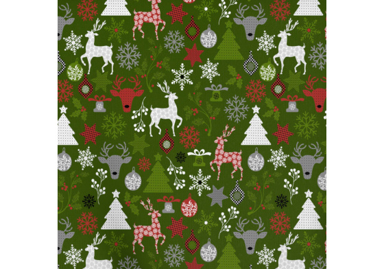 Vánoční látka, metráž 160 cm, vzor MIX zelený