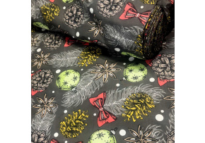 Christmas cotton fabric, by the meter, width 160 cm, Christmas motif on Graphite