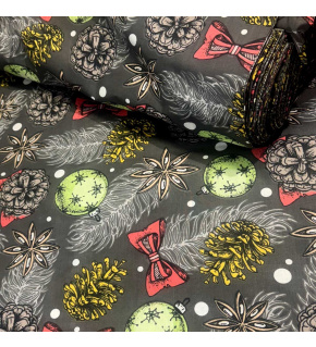 Christmas cotton fabric, by the meter, width 160 cm, Christmas motif on Graphite Christmas cotton fabric, by the meter, width 160 cm, Christmas motif on Graphite