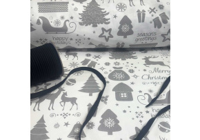 Christmas cotton fabric, width 160 cm, MIX Grey on White