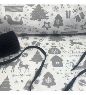 Christmas cotton fabric, width 160 cm, MIX Grey on White
