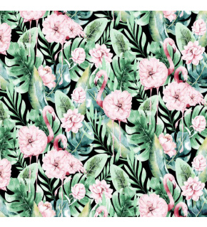 Cotton fabric 100% cotton, 125 g/m², width 160 cm, green garden on black