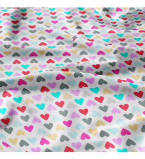 Decorative cotton fabric, by the meter, Multicolored Hearts on White