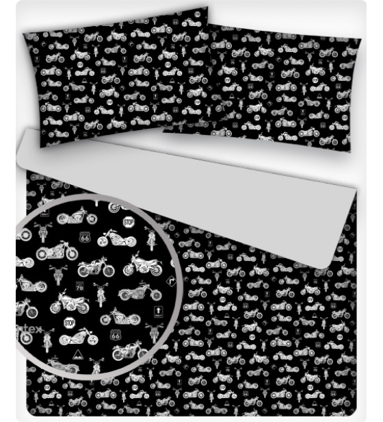 Dětská bavlněná látka metráž vzor Motocykly černý podklad
