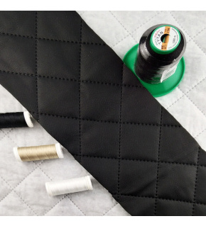 Ultrasonically quilted eco-leather, color black, by the meter