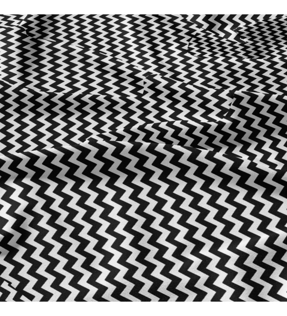 Decorative children's cotton fabrics, by the meter. Zigzag black