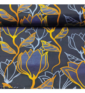 Cotton fabric 100% cotton, 125 g/m², width 160 cm, hi-tech flowers on blue