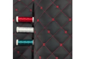 Eco-leather MIX 3x3 cm color Black quilted with Red threads, by the meter, 145 cm