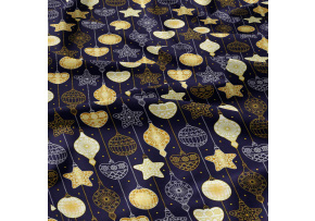 Christmas cotton fabric, by the meter, width 160 cm, Christmas Ornaments Yellow on Garnet