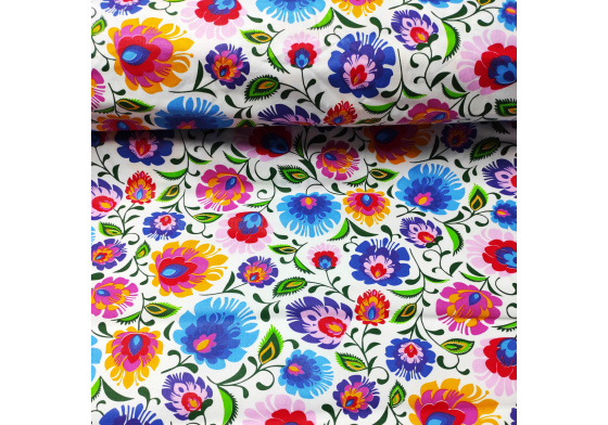 Dekorační dětská bavlněná látka vzor Kolorit na bílém