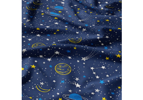 Children's Cotton Fabric Galaxy Yellow on Navy