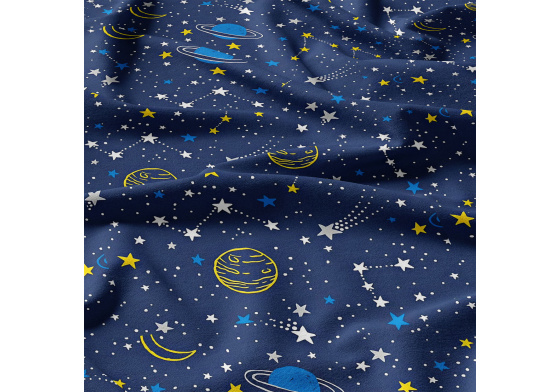 Children's Cotton Fabric Galaxy Yellow on Navy