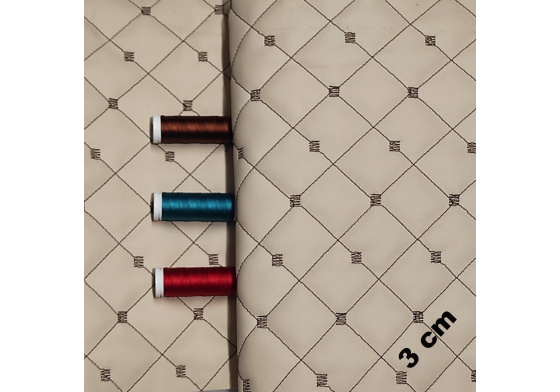 Eco-leather MIX 3x3 cm color beige quilted with brown threads 1.8 m x 0.65 m