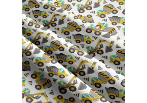 Children's cotton fabric by the meter Construction Machines Grey on White