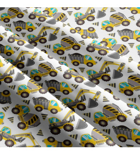 Children's cotton fabric by the meter Construction Machines Grey on White