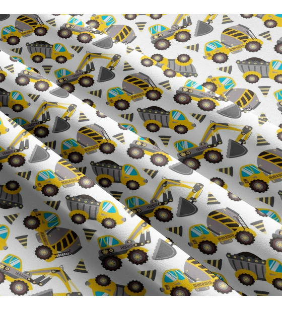 Children's cotton fabric by the meter Construction Machines Grey on White