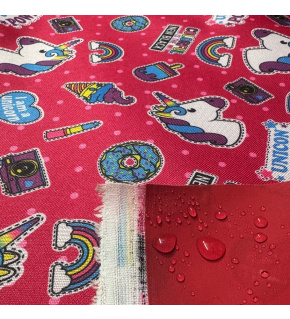 Waterproof fabric Kodura PVC coating 600D, 360 g/m², width 150 cm, unicorn on red