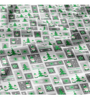 Christmas cotton fabric, by the meter, width 160 cm, Christmas Gray-Green on White