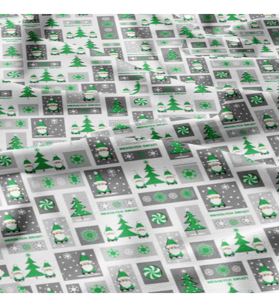 Christmas cotton fabric, by the meter, width 160 cm, Christmas Gray-Green on White