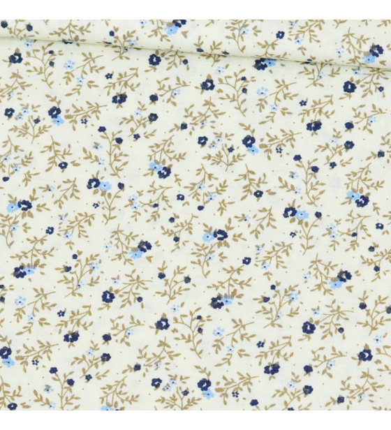 Dekorační dětská bavlněná látka vzor kytičky mini hnědé na bílém