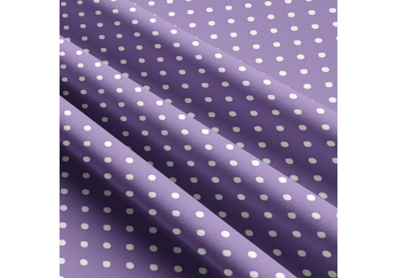 Children's cotton fabrics, by the meter. Dot 7 mm, White on Purple