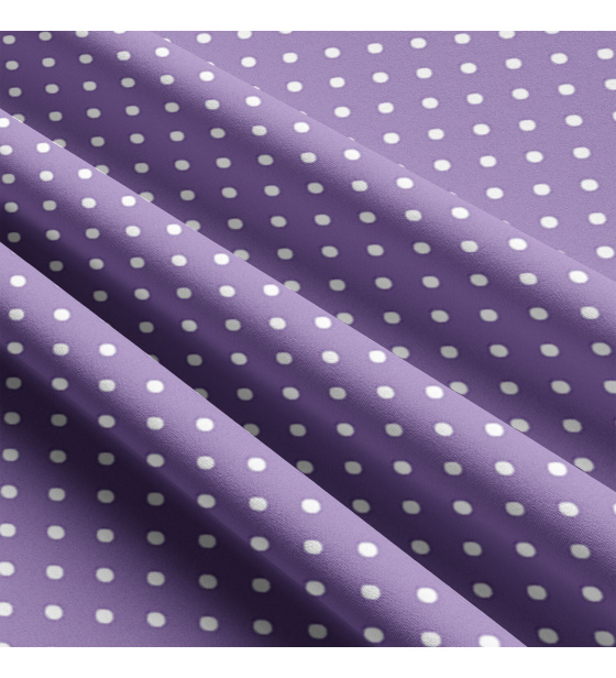Children's cotton fabrics, by the meter. Dot 7 mm, white on Purple