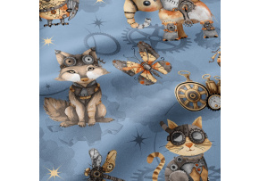 Cotton Fabrics, Animals on Blue, by the Meter
