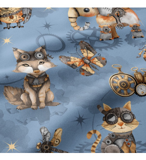 Cotton Fabrics, Animals on Blue, by the Meter