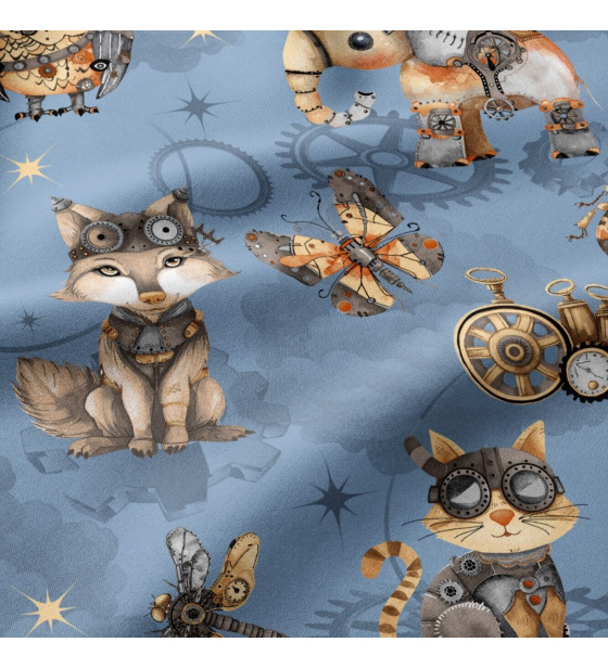 Cotton Fabrics, Animals on Blue, by the Meter