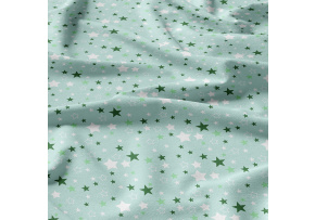 Children's Cotton Fabric Stars Green on Mint