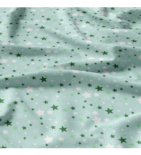 Children's cotton fabric 100% cotton, 125 g/m², width 160 cm, green stars on mint