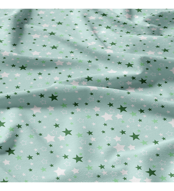 Children's cotton fabric 100% cotton, 125 g/m², width 160 cm, green stars on mint