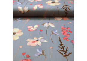 Cotton Fabric Little Flowers Yellow on Grey