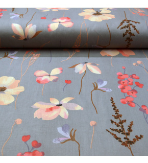 Cotton fabric 100% cotton, 125 g/m², width 160 cm, yellow flowers on grey
