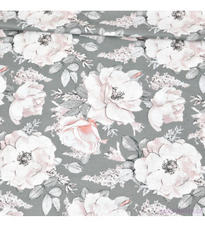 Cotton fabric 100% cotton, 125 g/m², width 160 cm, peony flowers on gray