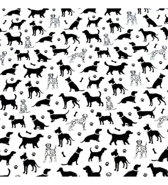 Cotton fabrics, by the meter. Dog on White