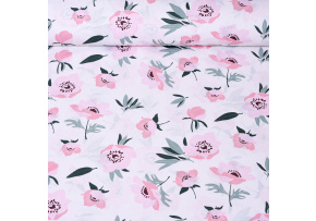 Cotton Fabric Wild Poppy Gray on White Cotton Fabric Wild Poppy Gray on White