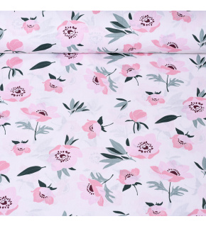 Cotton fabric 100% cotton, 125 g/m², width 160 cm, wild gray poppy on white