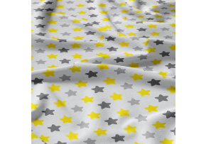 Children's cotton fabric Stars Grey and Yellow on White