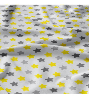 Children's cotton fabric 100% cotton, 125 g/m², width 160 cm, gray and yellow stars on white