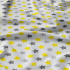 Children's cotton fabric 100% cotton, 125 g/m², width 160 cm, gray and yellow stars on white