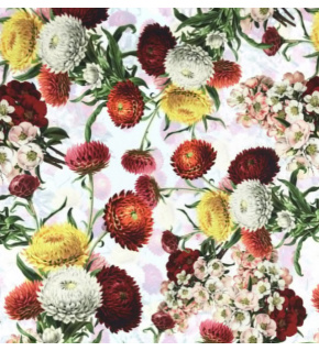 Printed tablecloth fabric, Oxford, Flowers on White Printed tablecloth fabric, Oxford, Flowers on White