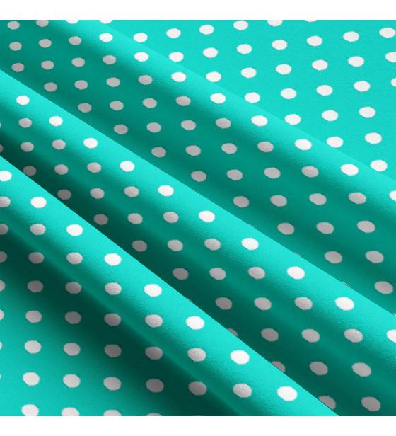 Children's cotton fabrics, by the meter. Dot 10 mm, white on Mint