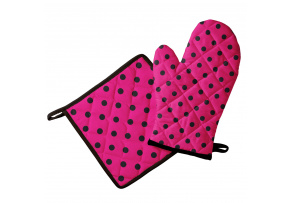 Kitchen Oven Mitt and Pot Holder, Pink Polka Dot
