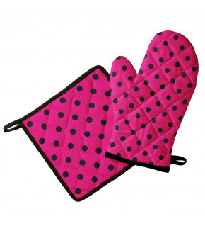 Kitchen Oven Mitt and Pot Holder, Pink Polka Dot